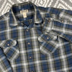 Duluth Trading Co Burlyweight Flannel Mens 2XL Blue Gray Green Plaid Long Slv